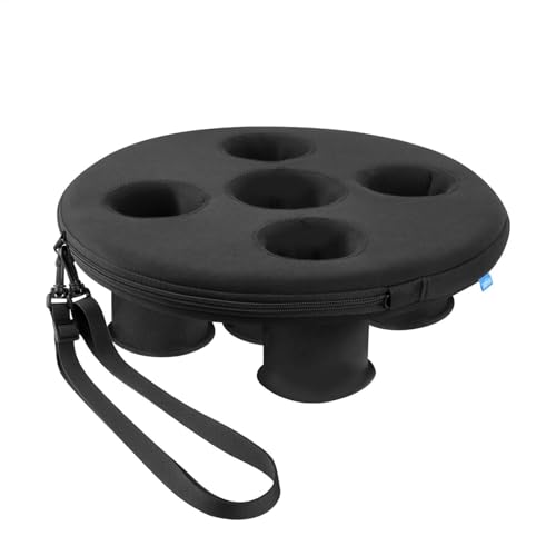 Soporte flotante para bebidas, flotador de bebidas con 5 agujeros para bañera de hidromasaje, bandeja flotante negra para fiestas en la piscina, playa, spa, 15.35 x 15.35 x 5.31 pulgadas, accesorios