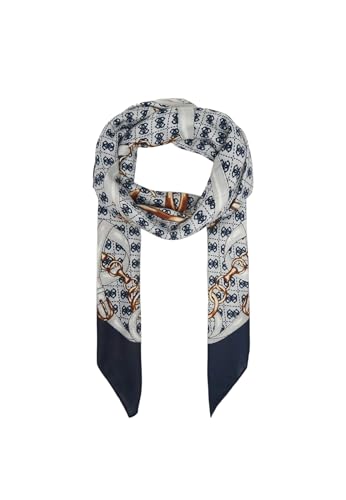 GUESS Écharpe en polyester, motif chaînes et logo, Bleu marine, 130 x 130 cm