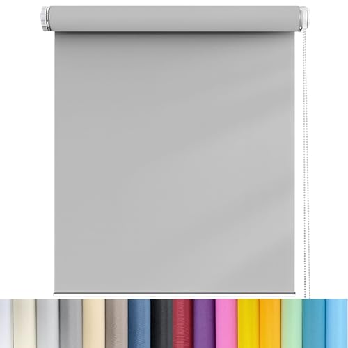 Estor enrollable de alta calidad con filtro de luz, 115 x 210 cm, fácil de instalar e instalar, ideal para sala de estar y baño, tela gris claro