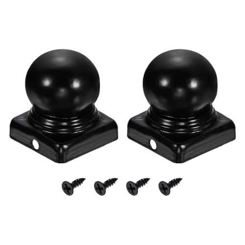 sourcing map Lot de 2 capuchons de poteau de clôture de 4,1 x 4,1 cm, capuchons de poteau en fer étanches avec vis pour extérieur carré, métal, bois, clôture, terrasse, boîte aux lettres, patio, noir