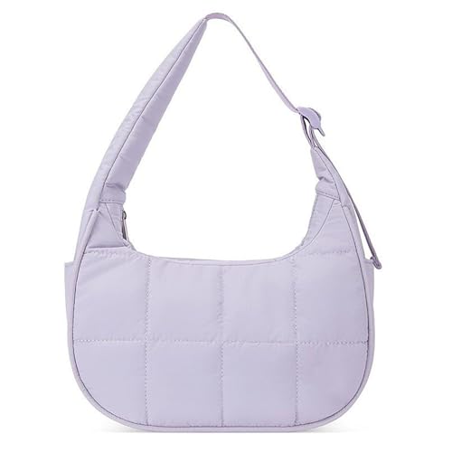 Image of Small Puffer Bag, Crescent Shoulder Bag for Women,Nylon Quilted Tote Handbags with Adjustable Strap (Purple)