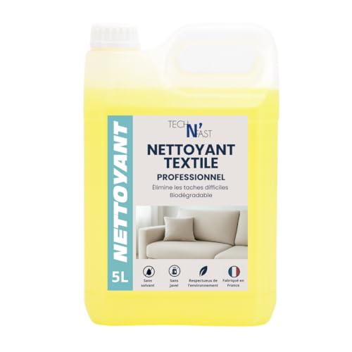 Nettoyant textile concentré, canapé, moquette, tapis, sièges auto, détachant, dissout les tâches et neutralise les odeurs - Bidon 5L- pulvérisateur 600...