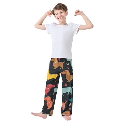 Dachshund Dog Love Boys Long Pants Soft Trousers Elastic Waist Kids Lounge Bottoms with Pockets S-XL3