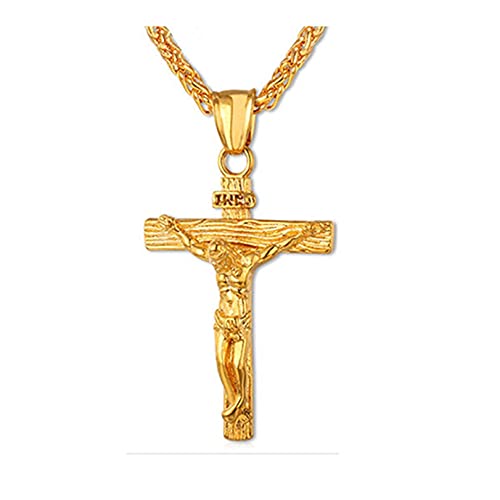 YYZLL Collier Gourmette Crucifix Homme Femme Pendentif Croix Catholique en Acier Bijou Religieux Cadeau Parfait,Doré 1 Cover