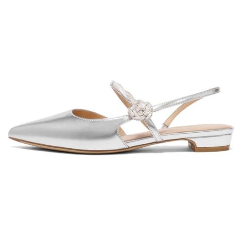 FOWT Women Pointed Toe Comfortable Pumps Pull on Rhinestone Studded Flats Wedding Prom Dance Shoes Size 4-16 US2