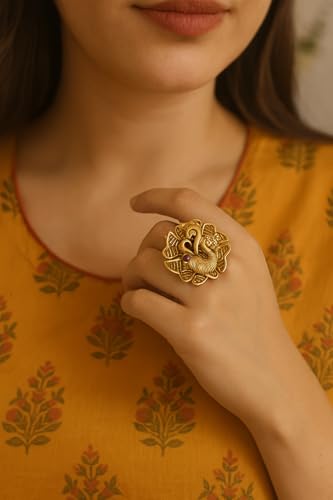 Image of I Jewels Gold Plated Traditional Design Comfort Fit Adjustable Finger Ring For Women