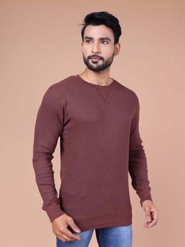 Image of Rupa Colors Waffle Texture Full Sleeves T-Shirt for Men, 100% Cotton with Breathable Fabric, Ribbed Crew Neck, Super Stretchable, Anti-Fungal Dye, Pack of 1