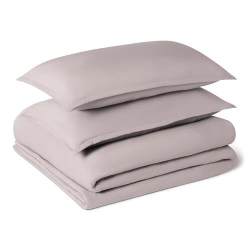 Image of Amazon Basics Brushed Microfiber Comforter Set, Extra Soft with Natural Texture, 3-Piece, King, Purple, Machine Washable, Oeko-TEX Certified