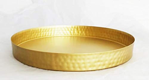 Ruhi Collections Round Serving Decorative Hammered Iron Trays with Gold Powder Coating Tray for Centre Table and Home Decor [10 x 1.25 inches ]
