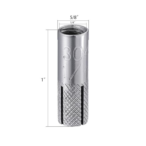 Wensilon(100 pcs) 1/4"-20 Premium Stainless Steel Drop in Anchors Assortment, Knurled Drop-in-Anchor for Solid Concrete, Internal Forced Expansion Screw Bolts
