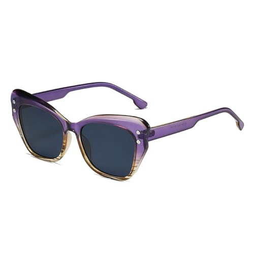 Lunettes de soleil oeil de chat LVTFCO monture surdimensionnée à rivets et verres gris violet