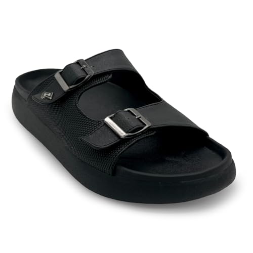 KazarMax Premium ContourX Men's Black Double Strap Cushioned Footbed Sandal- 8 UK