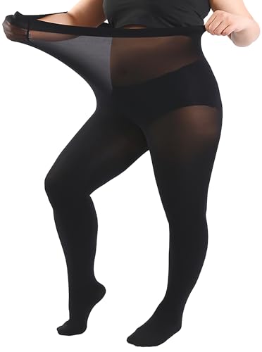 Artfasion Plus Size Tights for Women: 70D Semi Opaque High Waist Pantyhose for Women Tummy Control Stretch Stocking for Thick Thighs Curvy Hosiery for Work & Dress (Black 2XL)
