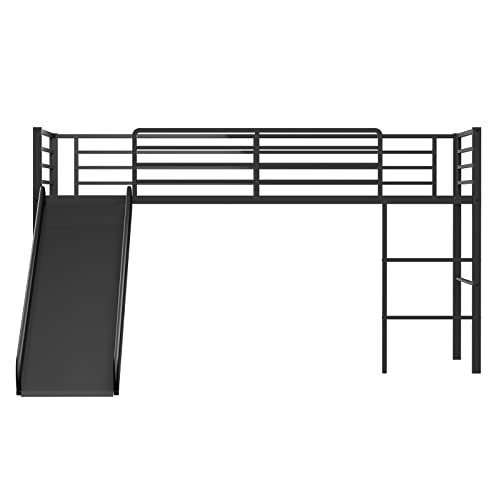 Giantex GT10160-HU Twin Loft Bed With Slide, Metal Low Bunk Bed W/Safety Guardrails & Built-In Ladder thumb #8