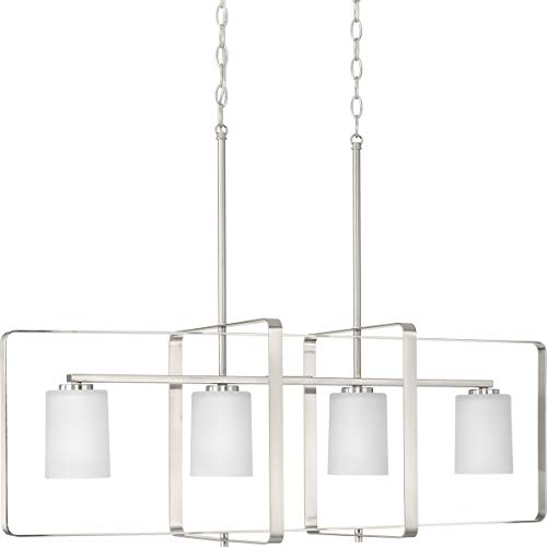 Progress Lighting League Collection 4-Light Etched Glass Modern Farmhouse Chandelier Light Brushed Nickel