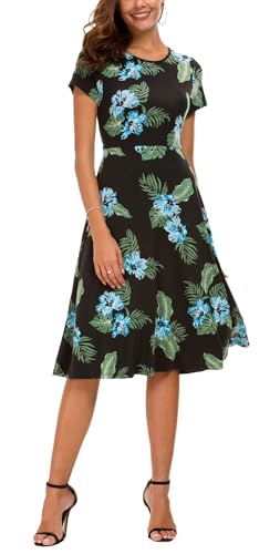 Image of Urban CoCo Women's Floral Print Short Sleeve Flared Midi Dress
