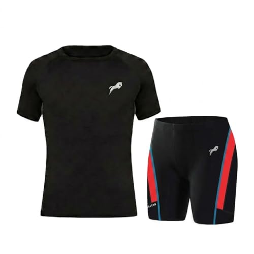 Image of JUST RIDER Swimwear Half Sleeve T-Shirt and Shorts for Men & Women Men's Swimming T-Shirt and Swimming Shorts Set, Polyester, Quick-Dry, Chlorine-Resistant, Flatlock Seams