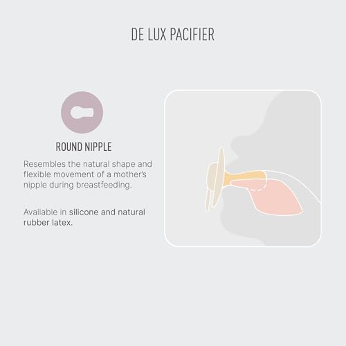 Bibs De Lux Silicone Baby Pacifier - Round & Soft Nipple, Gentle Shield Prevents Skin Irritation & Moisture Buildup, 100% Food Grade, BPA Free Soother, 0-3 Years, Pack of 2, Iron & Baby Blue