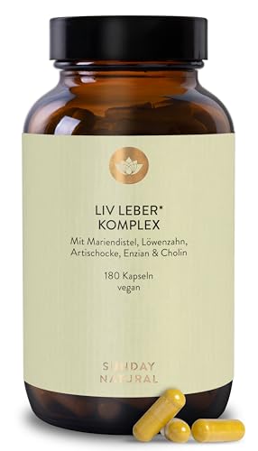 SUNDAY NATURAL® Mariendistel Artischocke Löwenzahn Komplex - 180 vegane Kapseln hochdosiert (6-Monats-Vorrat) - Leber Komplex – 80 % Silymarin, Cynarin & Cholin – Laborgeprüft, ohne unnötige Zusätze