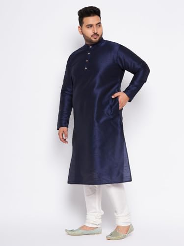 Image of Vastramay Plus Men's White Silk Blend Kurta Pyjama Set VPLUSMKWH001nPBL 44 | Independence Day