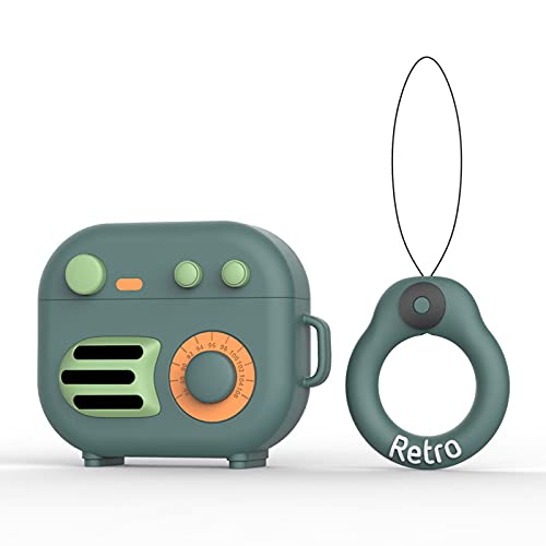 Étui AirPods 3e génération silicone antichoc vert motif radio rétro 3D