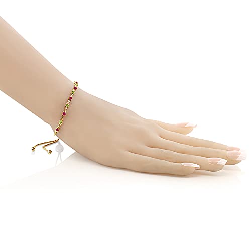 Gem Stone King 0.65 Cttw Round Red Ruby and Green Peridot 18K Yellow Gold Plated Silver Bracelet For Women | Adjustable Bolo Bracelet For Women | Easy-On Easy-Off2