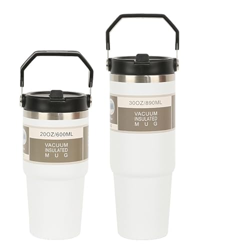 Tigayhc Stainless Steel Tumbler with Straw, 20oz/30oz Cup Travel Mug Water Bottle for Hot and Cold Coffee Vacuum Insulated Water Bottle for Home, Office or Car (White, 30oz)