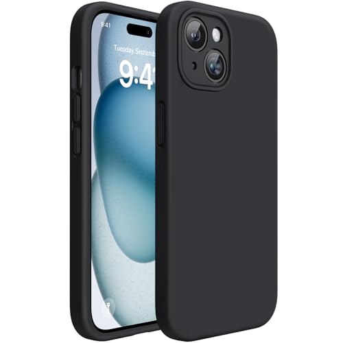 Miracase Silicone Case for iPhone 15 Case 6.1-Inch, [Upgraded Enhanced Camera Protection], Silky-Soft Touch Full-Body Protective Shockproof Liquid Silicone Case with Microfiber Lining (Black)