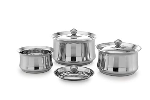 Image of Expresso Stainless Steel Handi Set with Lid for Serving, Cooking Bowl, Biryani Handi Set of 3 Pieces | Heavy Gauge Induction Friendly Kitchen, Patila Hot Pot Degchi 800 /1350 /2100ml Model - KIA