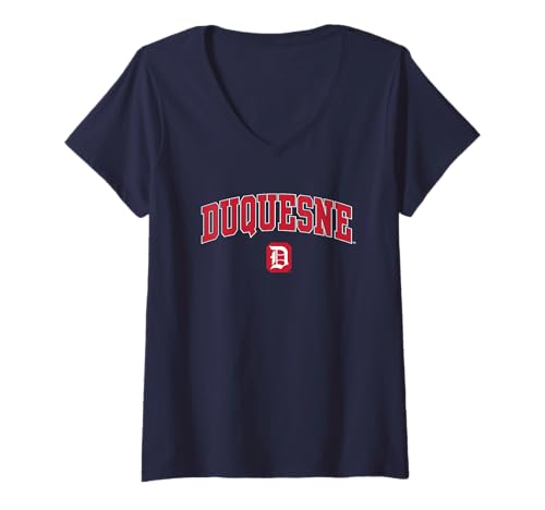 Womens Duquesne Dukes Arch Over Navy Officially Licensed V-Neck T-Shirt