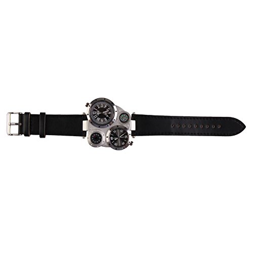 Image of Men OULM Military Army Dual Time Zones Big Dial Leather Sports Watch Black
