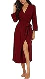 VINTATRE Women Kimono Robes Long Knit Bathrobe Lightweight Soft Knit Sleepwear V-neck Casual Ladies 