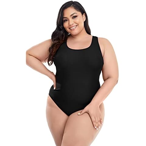 Annbon Women's Plus Size One Piece Swimsuits Tummy Control Bathing Suits Conservative Retro Monokini Swimwear Black Cover