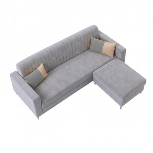 Image of SOCOZI Anton 4 Seater L Shape Sofa Set with Movable Ottoman | Flexible Left or Right Layout | Soft Velvet Suede Fabric | Modern Design | Plush Comfort Cushions for Living Room (Light Grey)