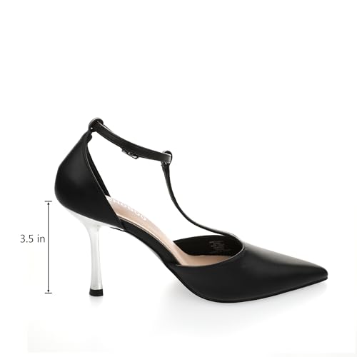 Womens Closed Toe High Heels Stiletto Pointed Pumps Prom Party Office Dress Shoes with T Strap Ankle Strap Shiny Heel2
