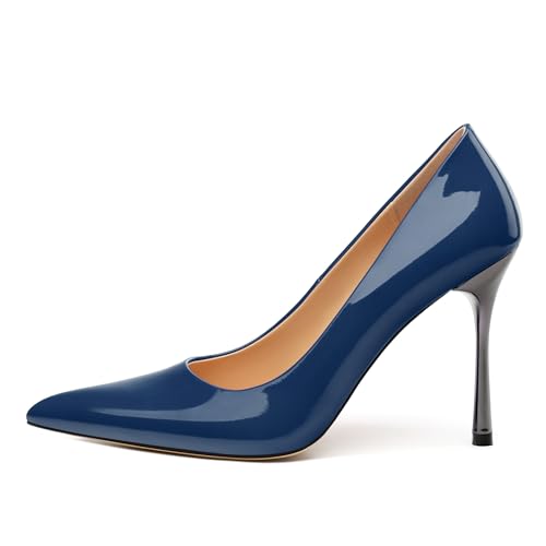 Womens Pumps Pointed Toe Patent Slip On Stilettos Pumps Sexy Stilettos Closed Toe High Heels Office Evening Dress Shoes 4 Inch2
