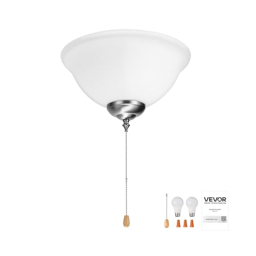 VEVOR Ceiling Fan Light Kit, 750lm 3000K Bowl Shaped Fan Light Kit with Pull Chain, 2 LED Bulbs, Replacement Fixture for Living Room, Dining Room, Bedroom, Indoor, White Glass Shade Brushed Nickel by VEVOR - Image 3