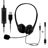 KQLHLHDYZ Auriculares USB para computadora, 3,5 mm/USB/tipo C, 3 en 1, auriculares con cable con cancelación de ruido y control de volumen de silencio de micrófono, auriculares con cable para centros