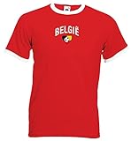 Öko-Tex Standard 100 Fruit of The Loom Belgie/Belgien Herren T-Shirt Team Flag Retro Trikot rot M