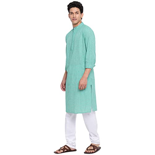 Image of Fabindia Green Cotton Dobby Slim Fit Long Kurta