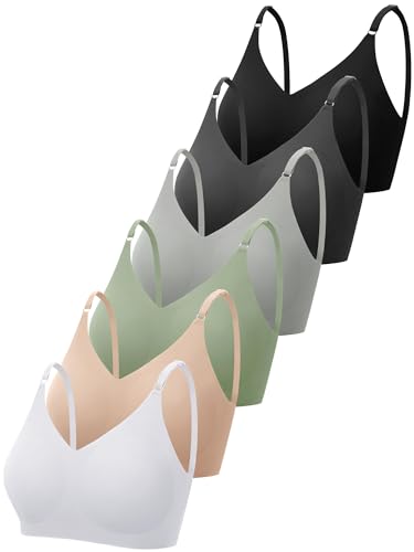 Bencailor 6 Pcs V Neck Bralettes Padded Seamless Bra for Women Wireless Cami Sports with Adjustable Straps