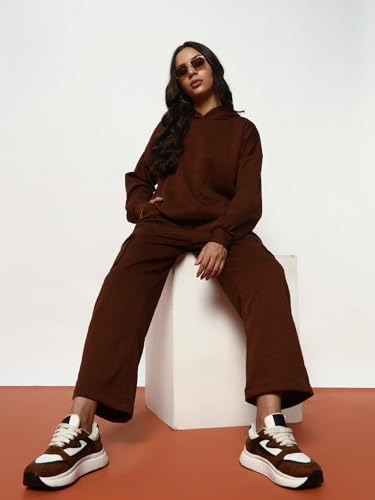 Image of GRECIILOOKS Co-ord Set for Women Stylish | Warm Hooded Hoodie & Pant Set | Winter Wear Womens Dress | Casual Travel & Loungewear Outfit | Oversized Loose Fit Winter Hoodie set