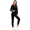 Womens 2 Piece Sportswear Long Sleeve Full-Zip Jacket Cozy Jogger Pants Velour Activewear Black L