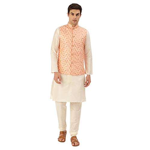 Image of Sojanya (Since 1958 Men'S Silk Blend Kurta Pyjama & Nehru Jacket Combo
