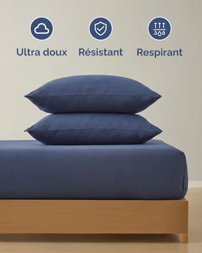 Drap-Housse Jersey Coton 200x200cm Extensible Bonnet 40cm Doux et Infroissable