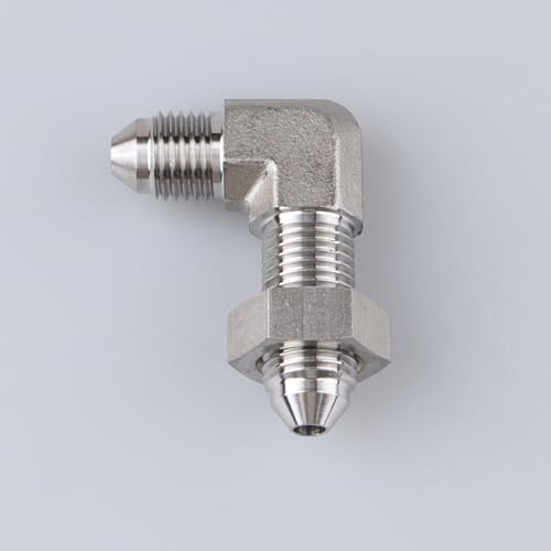 Image of Stainless Steel 90 degree -3 AN Male to -3 AN Male Flare Bulkhead Pipe Hose Fittings Adapter with AN3 Stainless Bulkhead Lock Nut