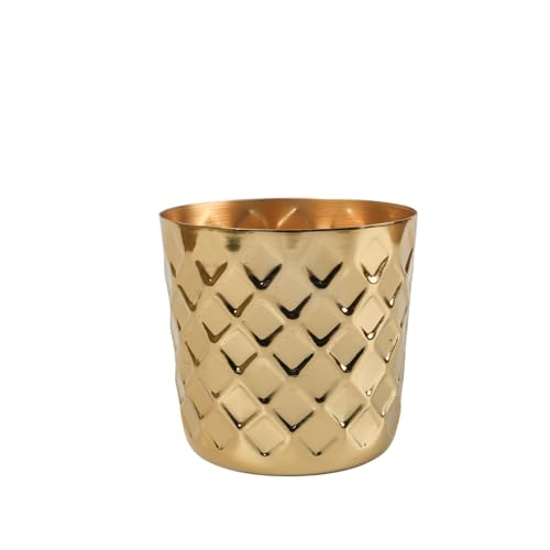 Image of Metal Emboss Plant Pot - Handmade Indoor Planter Pot for Tabletop Decor,Modern Decorative Planter for Office, Living Room, Bedroom, Kitchen, and Home Decor (5 inch,Gold)