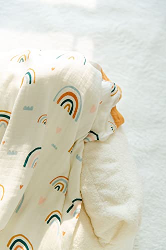 Image of Rainbow Muslin Quilt Baby Blanket - Silky Soft and Breathable Summer Blanket for Toddler - Oversized 47 inch x 47 inch - 2 Layers Muslin Swaddle Blankets for Baby Boy and Girl (B Rainbow)