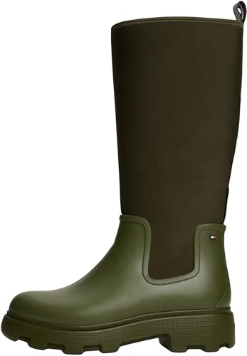 Tommy Hilfiger Botines Mujer Flag Long Warm Lining Botas de lluvia, Verde (Huntsman Green), 40