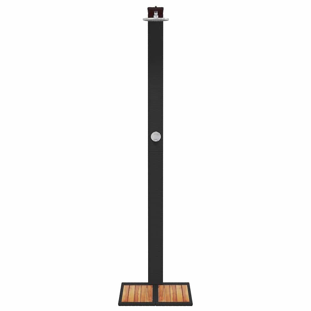 Mangloder Doccia da Giardino Nero in Poly Rattan e Legno di Acacia 50x55x224cm Autoportante con Getto Girevole Doccia Superiore per Giardino, Piscina, Vasca idromassaggio ed Estate